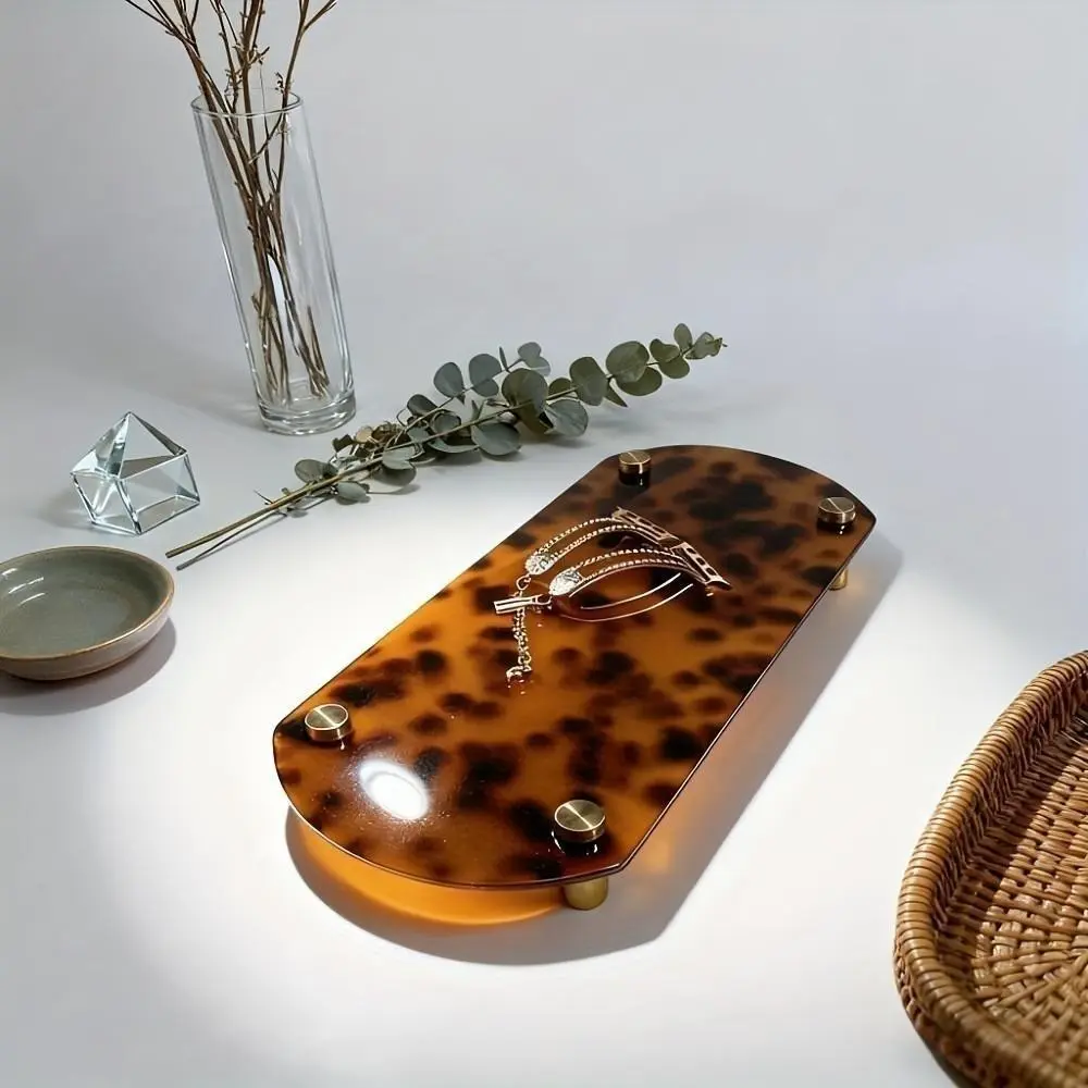 French Chic Acrylic Tray Set, Unique Turtle Pattern Brass Color Leopard Design, Modern Fashion Home Decor, Practical Storage Trays