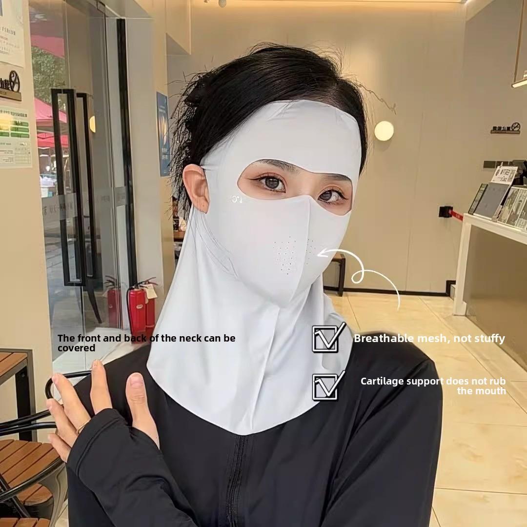 Ice silk face mask for women, new high-fashion sun protection mask, full-face neck protection integrated mask, sunshade and UV protection