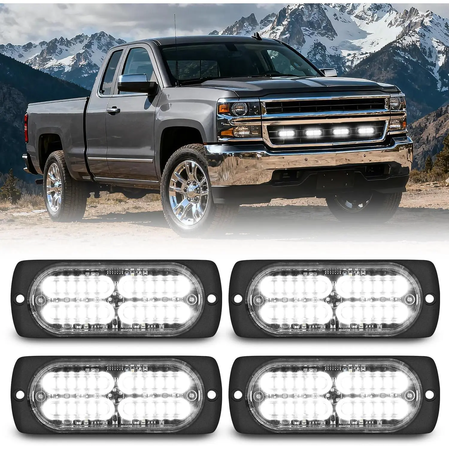 Nilight 4PCS 24LED Emergency Strobe lights 12V 24V White Surface Mount Grille Hazard Safety Warning Light Sync Feature Side Flashing Marker Flash for Car Truck Campers