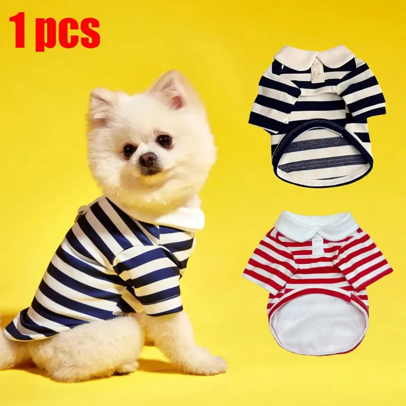 Cute Dog Shirt for Boys and Girls, Striped Collared Polo T-Shirt, Soft Breathable Pet Clothes for Small to Medium Dogs and Cats