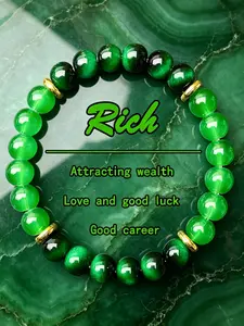 Rich Gradient Emerald Green Cat Eye Elastic Beaded Bracelet, Matches Daily Casual & Business Outfits, Practical Fortune Gift for Financial Growth, Positive Relationships & Career Success