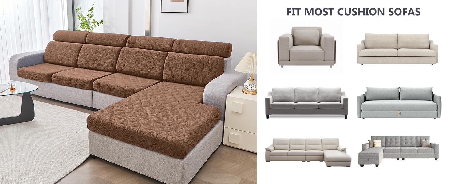 100% Waterproof Couch Cushion Covers for Pets - Stretch Sofa Seat Cover for Dogs Non Slip Sectional Couch Covers Sofa Slipcovers Washable (1 Piece, Large, Brown)