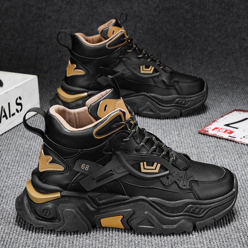 UYCEKK Men'S Comfortable Fashion High-Top Versatile Casual Sneakers|   Faux Upper, Rubber Sole, Lace Closure, Pointed Toe, Suitable for Spring/Fall