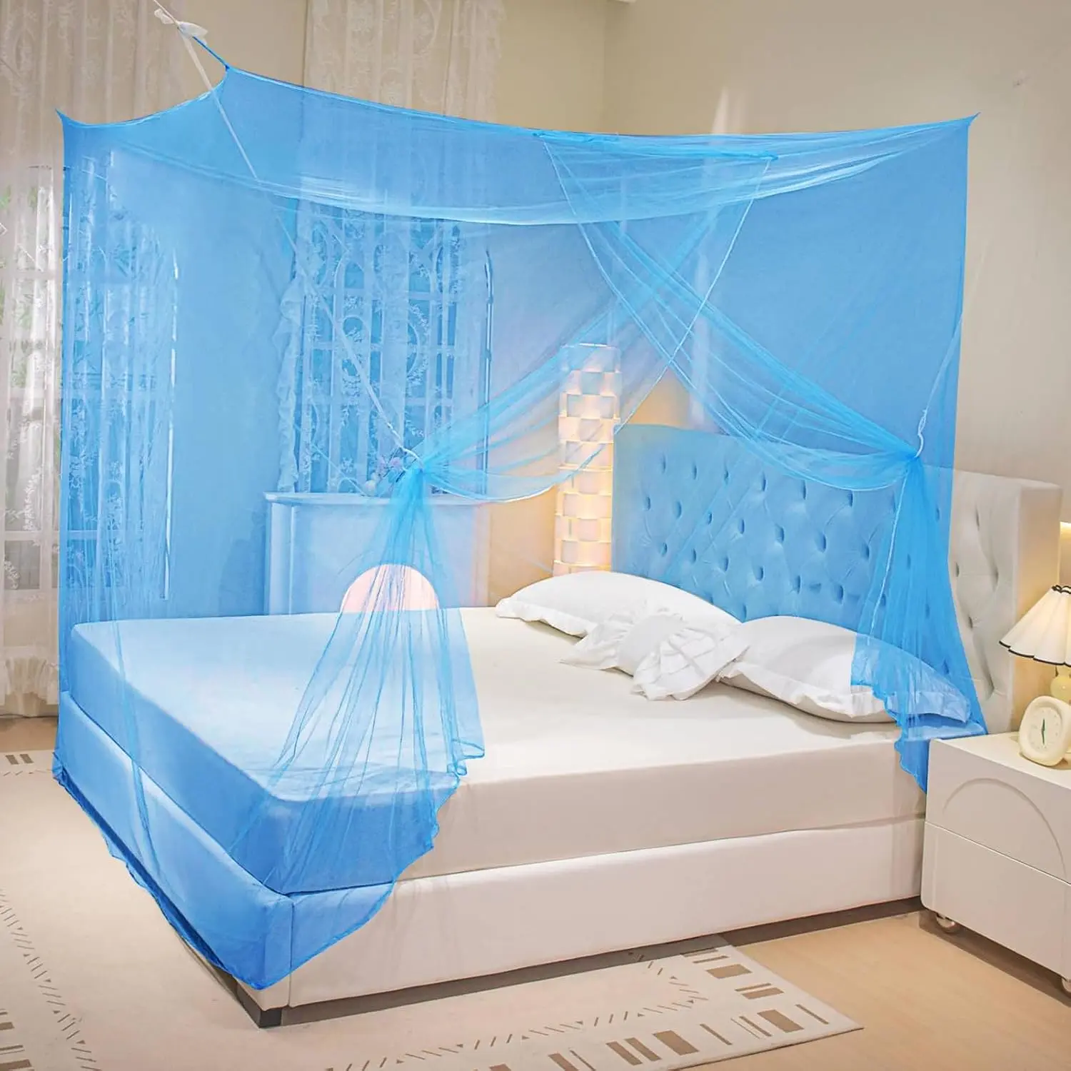 Mosquito Netting for Bed Mosquiteros para Camas Rectangular Bed Canopy with  Opening Mosquito Bed Net for Camping Indoor Outdoor (Blue, L79 x W47 x H71 Inch)