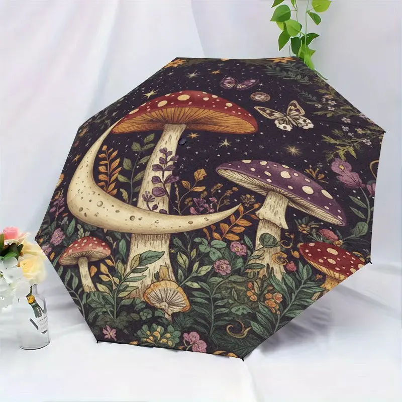 Dreamy Moonlit Mushroom Umbrella, Handheld Automatic Folding, Portable Outdoor Accessory, Perfect Gift for Christmas and Birthday