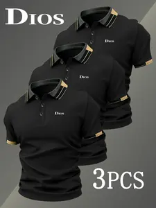 Men's Golf Polo Shirt Set, 5121 Fashion Ck Logo Print, Collared Stretch Casual Breathable All-Season Comfortable Durable High-End Polo Shirts