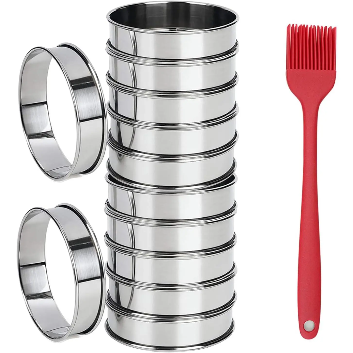 12 count English Muffin Rings - 4+3 ½ Inch Tart Rings, Stainless Steel Rolled  Ring Molds Crumpet Rings Round Metal Cooking Pastry Ring Molds for Dessert Muffin Baking Molds