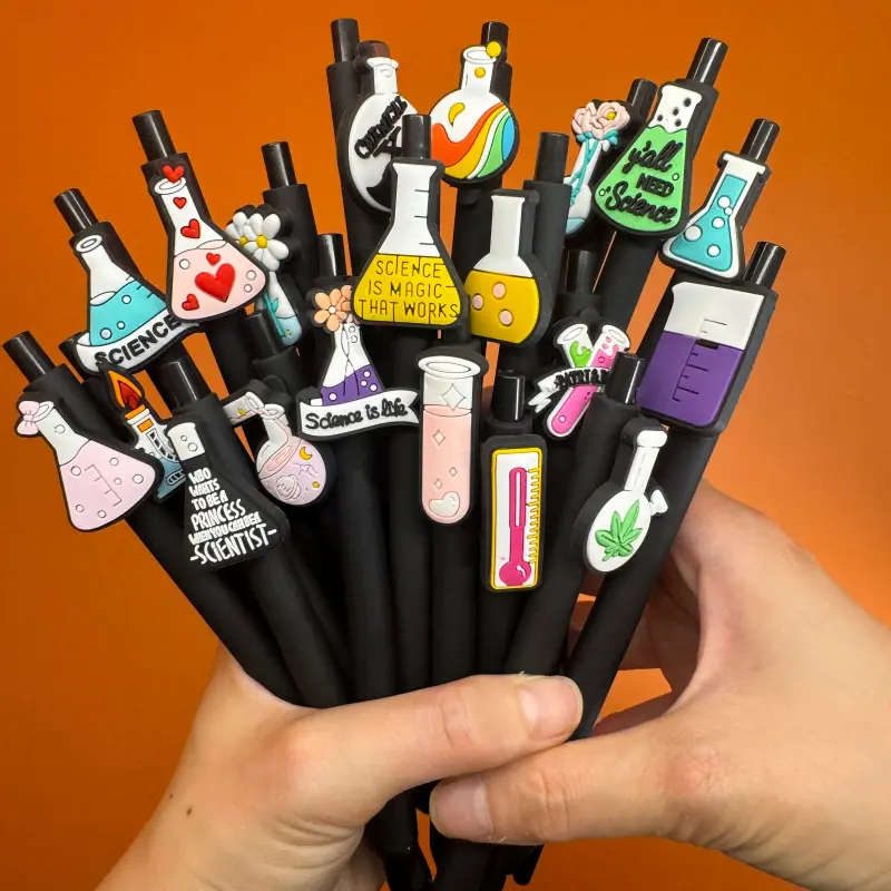 30/50-piece Fun Science Theme Ballpoint Pen Set, Click-Style Black Ink Pens, suitable for gifting to science teachers, classroom rewards, and everyday writing. Patterns are shipped randomly (15 pens with 15 refills / 25 pens with 25 refills).
