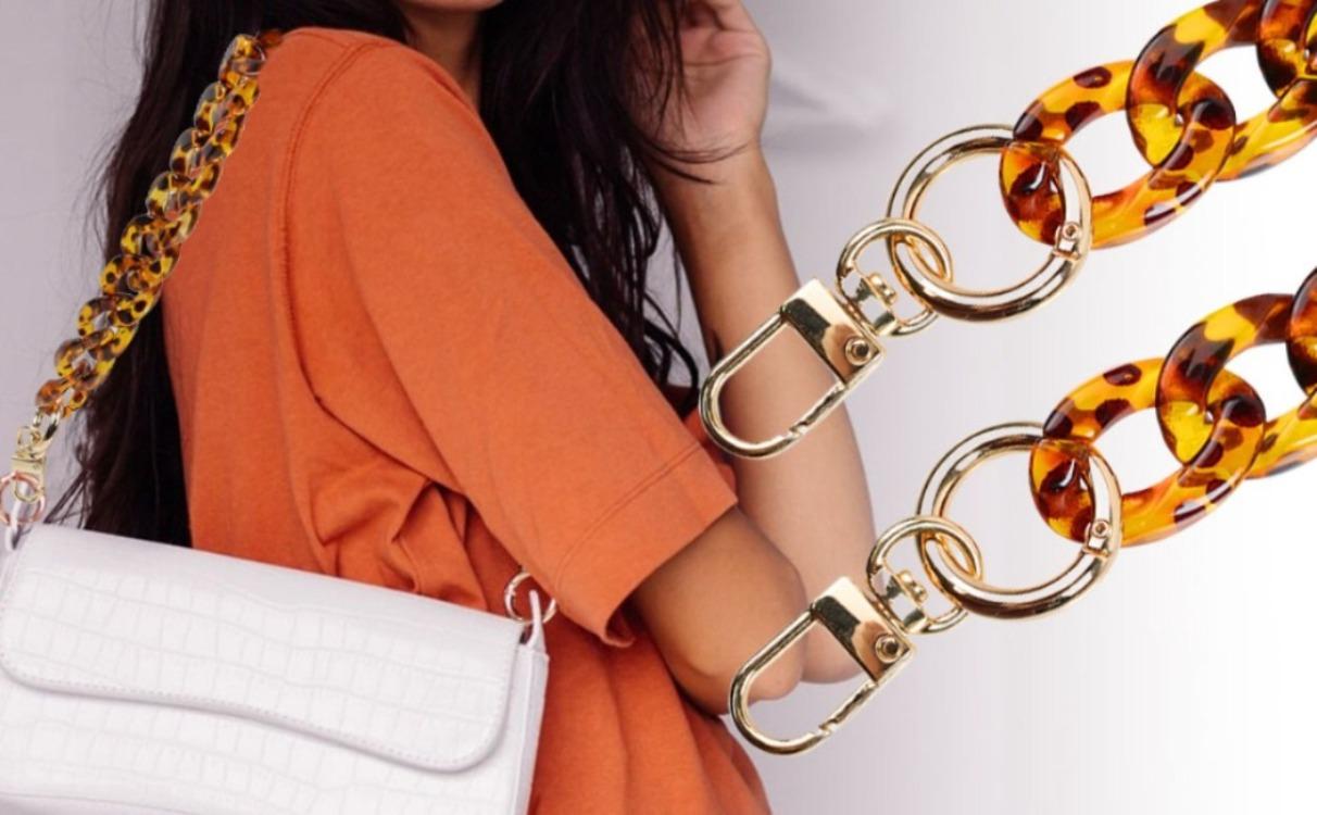 BASIC SUPPLY BY-405 15" Short Thick Resin Purse Bag Handle Shoulder Strap Replacement, Handbag Decoration Chain, Bag Accessories Charms (Leopard with Gold Buckle)