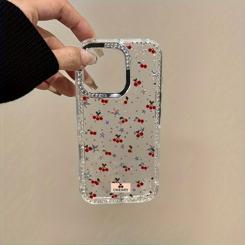 A Full-Screen Cherry Phone Case Featuring a Large Hole Rhinestone Frame with Stars, Designed for Iphone17 16 Pro Max, 15 Plus, 14, 12. This Protective Cover Makes a Great Gift for Christmas, New Year, Easter, And Halloween