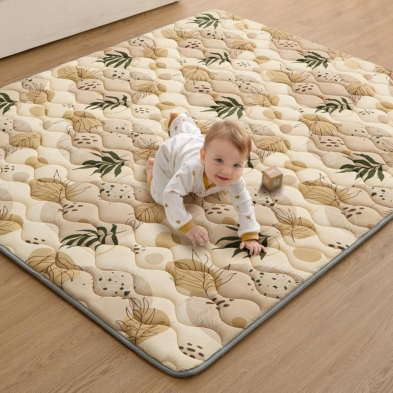 Baby Play Mats  Floor, 71x59 Inch Extra Thicker & Large Soft Cushioning Foam Playmats  Babies and Toddlers, Foldable Washable Baby Crawling Mat  Playpen, Earth Tones Design
