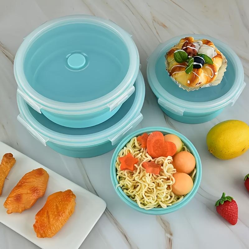 3pcs Round Silicone Meal Prep Containers Set - Stackable, Microwave & Refrigerator Safe, Leak-Proof Lids, Perfect for Camping, Picnics, and Home Use, Includes Noodles, Eggs, and Fruit