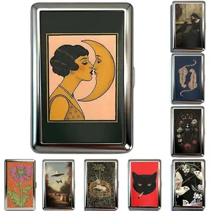 Vintage Style Versatile Metal Wallets Credit Card Case Women With RFID Protection Durable Women Blocking Card Holder Men Credit ID Business Cards Red Background Black Cat