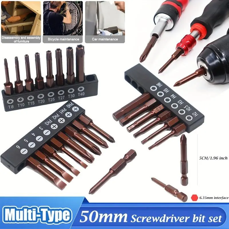 1 Set Screwdriver, Magnetic, Non-slip, Phillips Head, Torx Head, Tool Set, 50 Mm Long, Suitable For Electric Screwdriver Drill