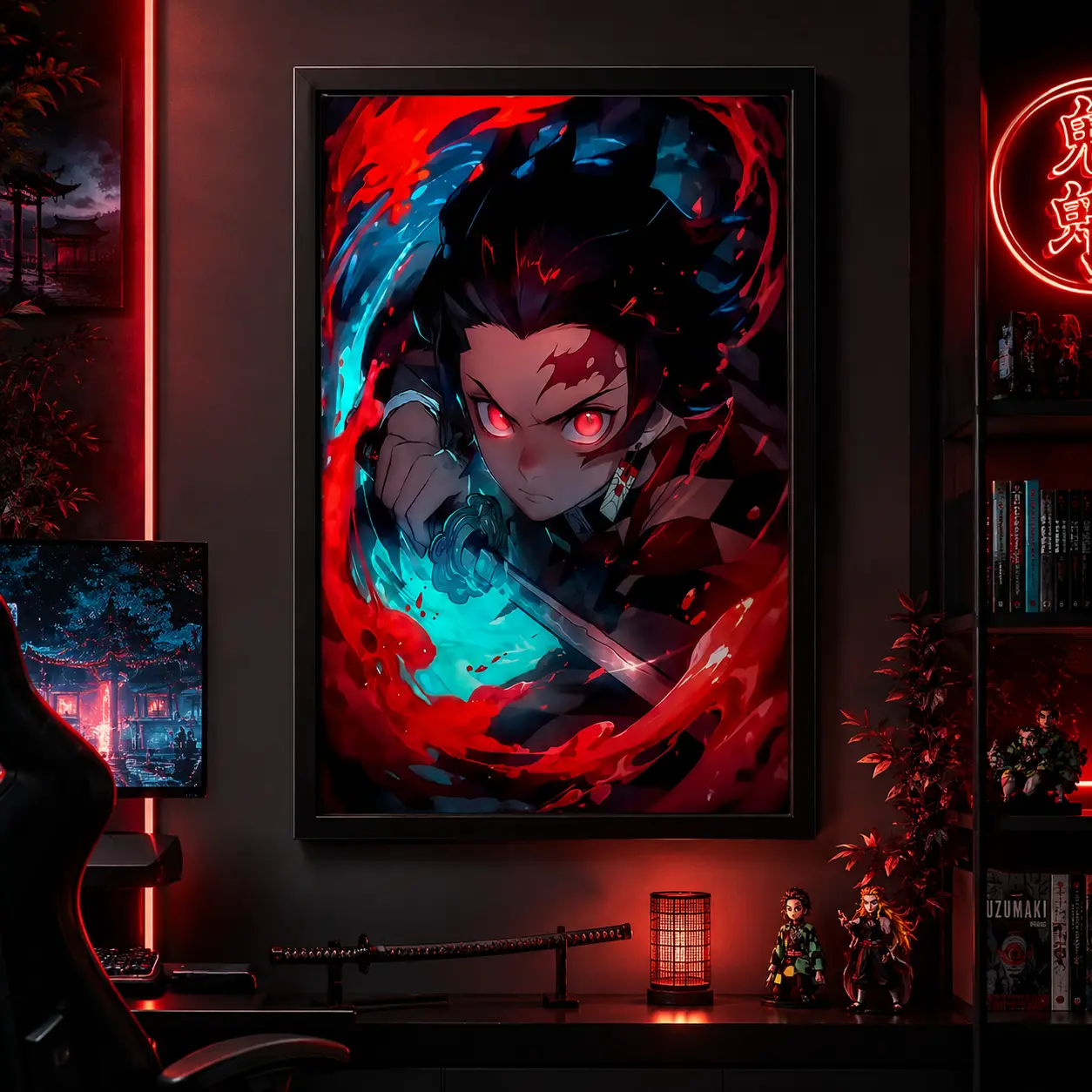 Tanjiro Water Breathing Style Poster, Demon Slayer Anime Art Print, Canvas Wall Art Print, Anime Room Decor for Bedroom Dorm Gaming Room Office, Japanese Manga Wall Art Gift