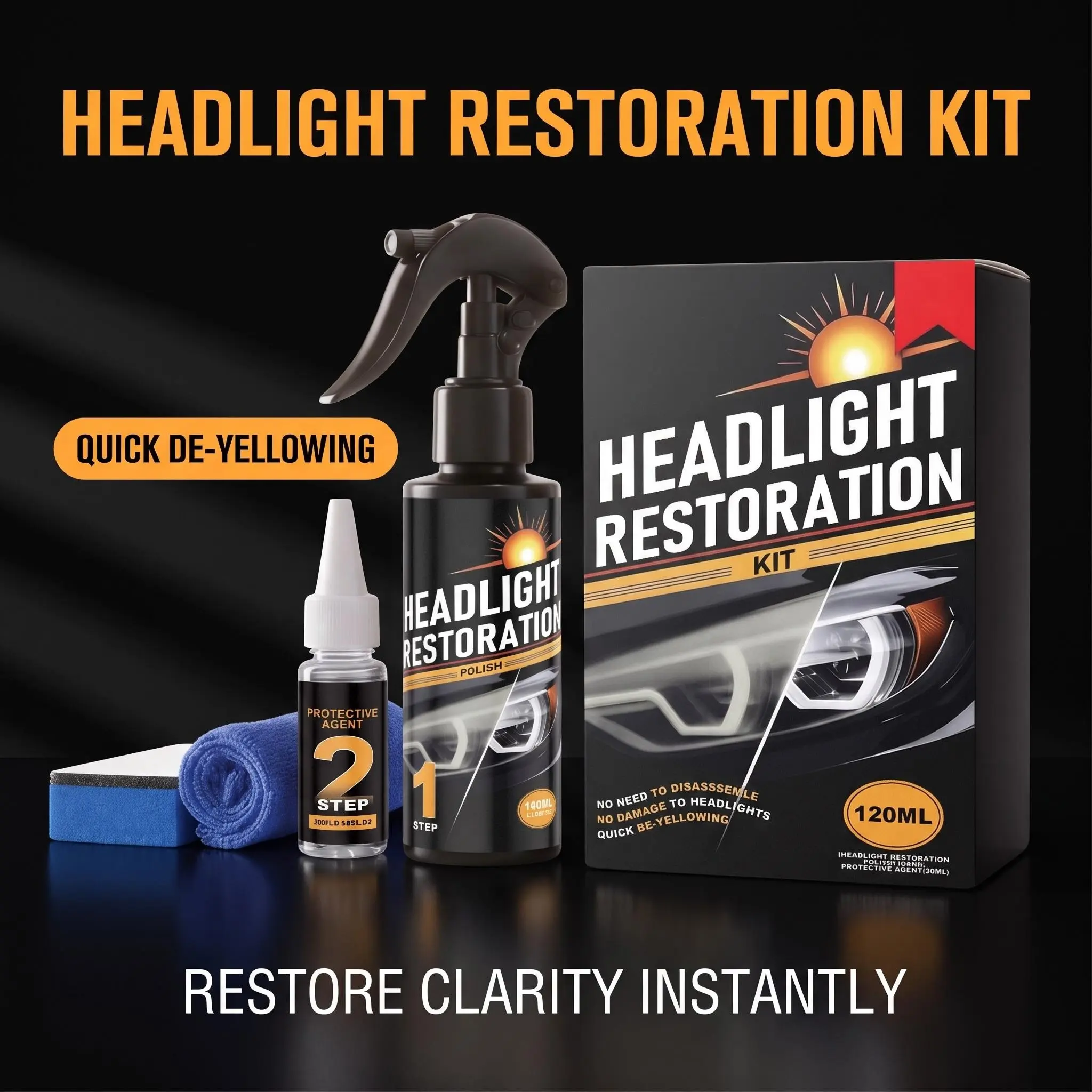 Car Headlight Restoration Polish, Efficiently Repairs Yellowing Oxidation, Removes Stains, Restores Brightness, No Disassembly Needed