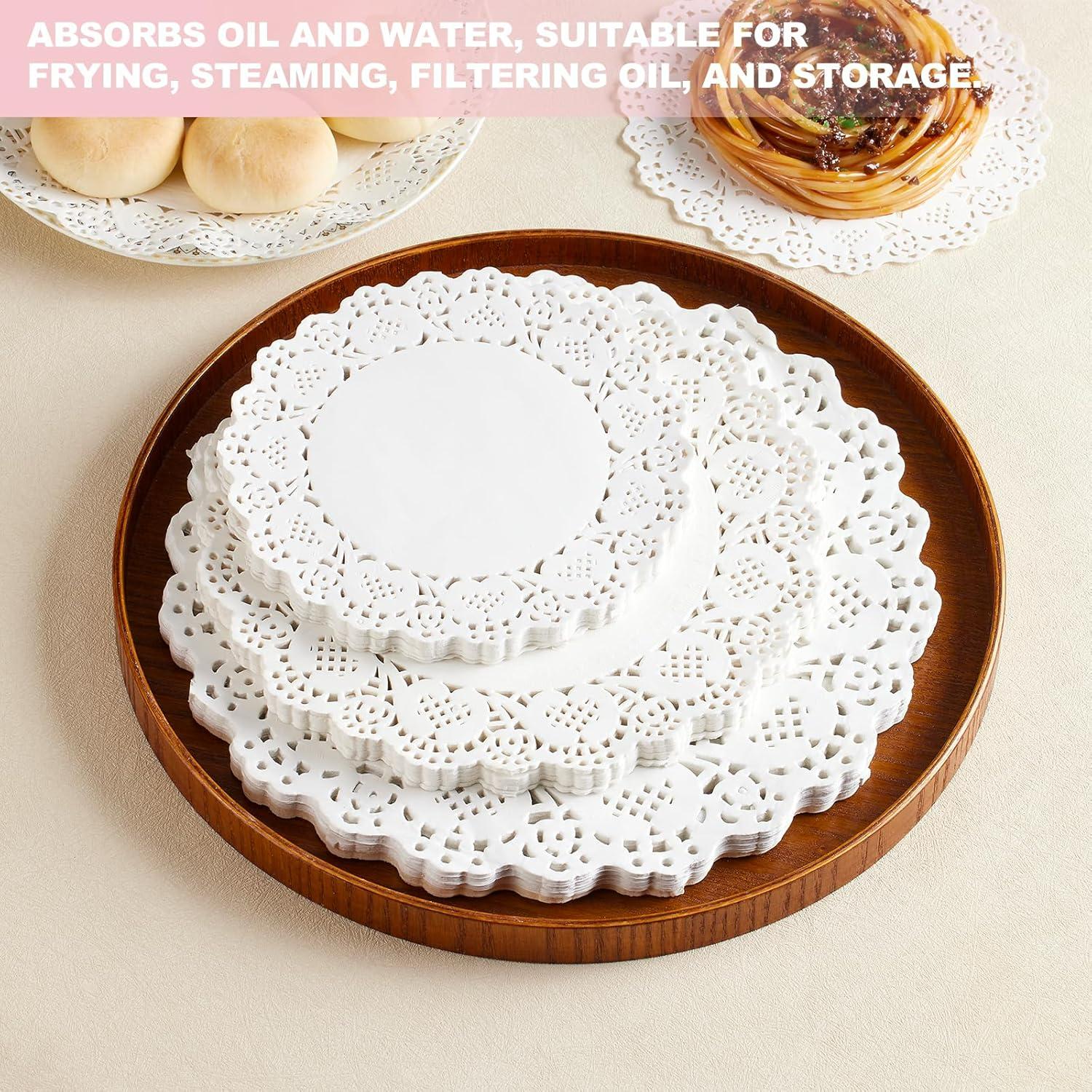 Disposable Paper Doilies, 150 Pack Assorted Sizes (6.5in / 8.5in / 10.5in), White Lace Placemats for Dessert Trays, Food Display, Parties, Crafts & Wedding Decor