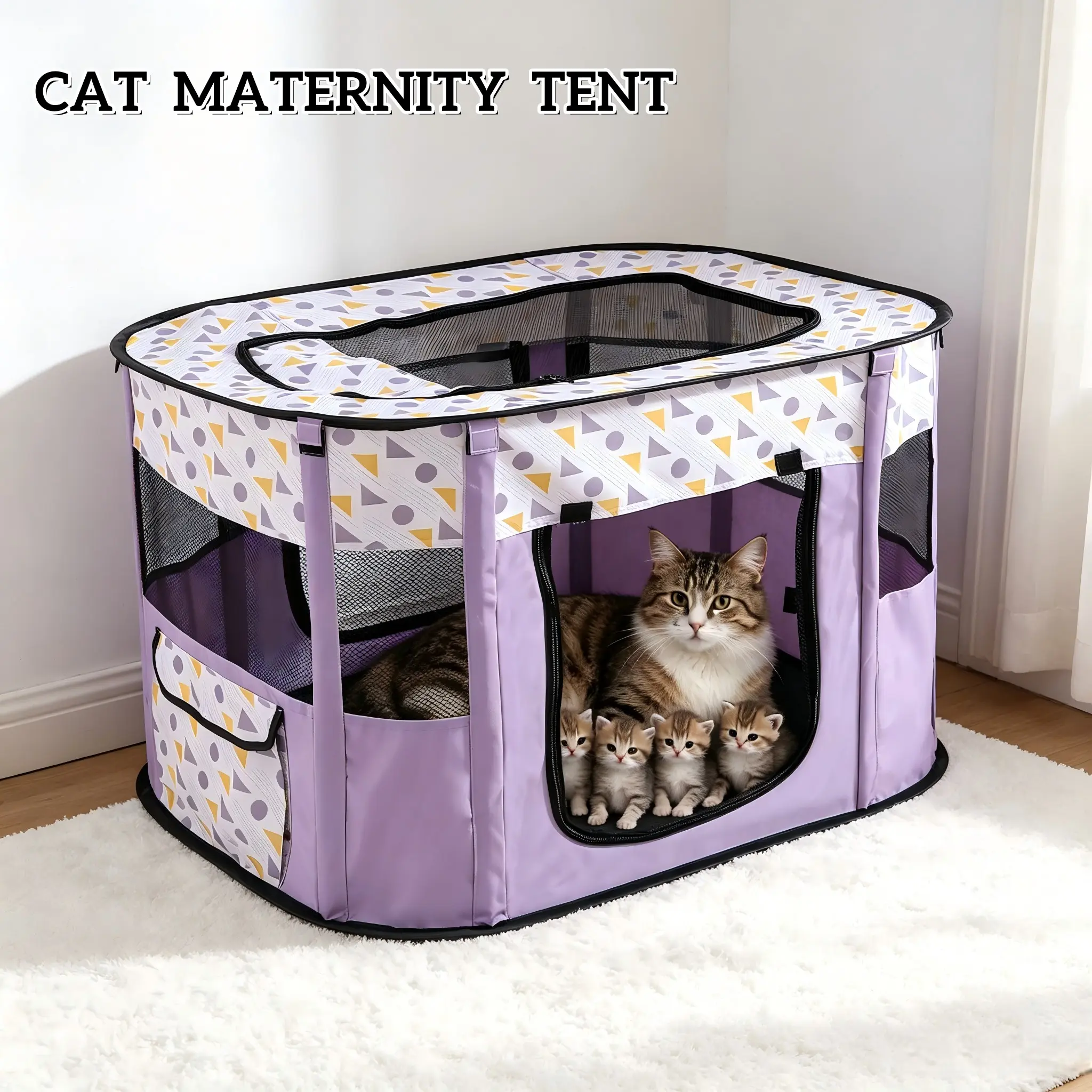 Foldable Cat Maternity Tent | Breathable Kitten Whelping Enclosed Playpen Enclosure, All Season Pet Nursery House
