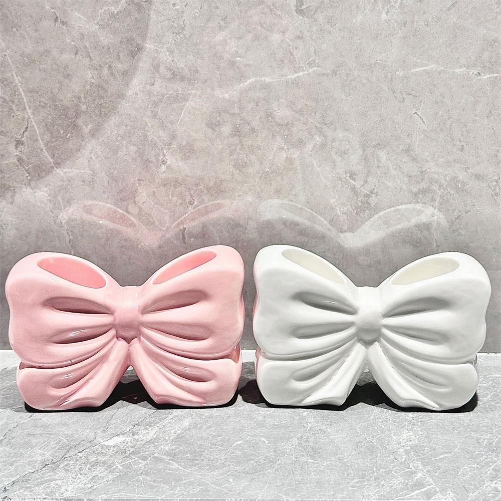 Bowknot Design Toothbrush Holder, 1 Count Ceramic Toothbrush Storage Rack, Bathroom Supplies for Home Hotel Salon Dormitory, Toothbrush Cup Holder