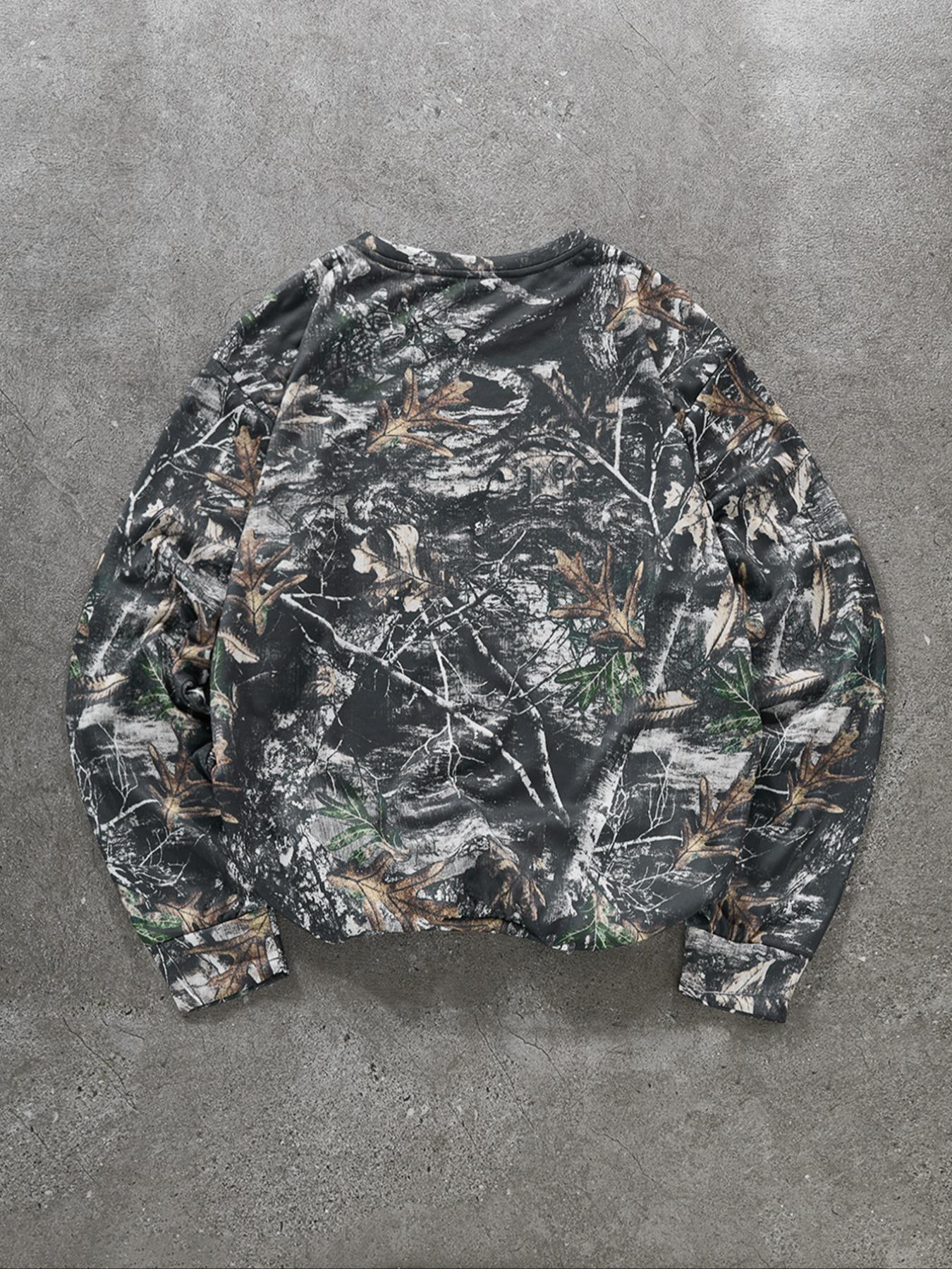 Unisex's All Over Plants Print Sweatshirt, Camouflage Streetwear, Regular Fit Casual Long Sleeve Round Neck Pullover for Fall & Winter, Unisex's Clothes for Daily Wear