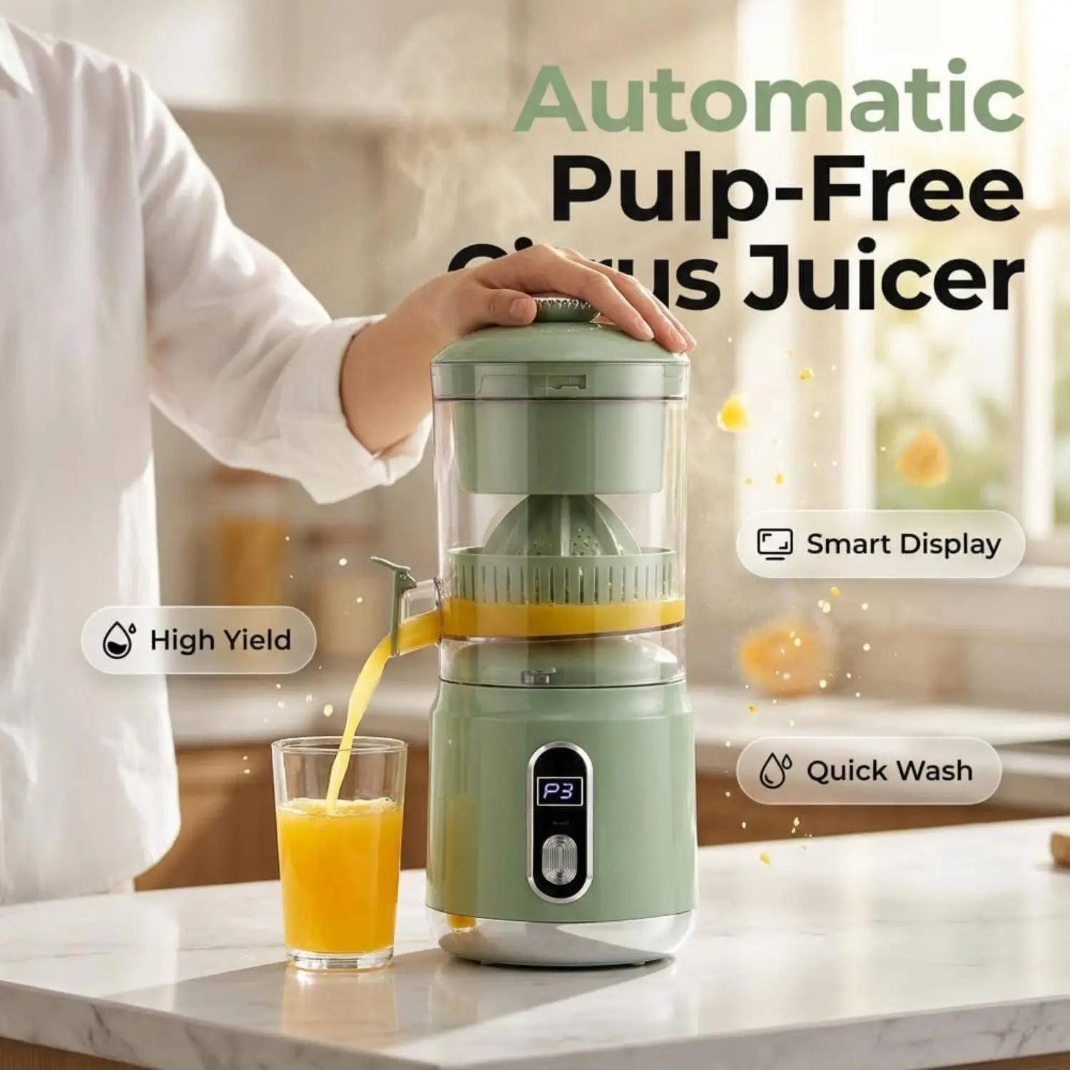 1pc Portable USB Rechargeable Electric Juicer with LCD Display & Stainless, Compact Multifunctional Juice Maker Suitable for Oranges, Lemons, Pomegranates, for, Travel,, Easy to Clean, Available in Green/Beige/Blue
