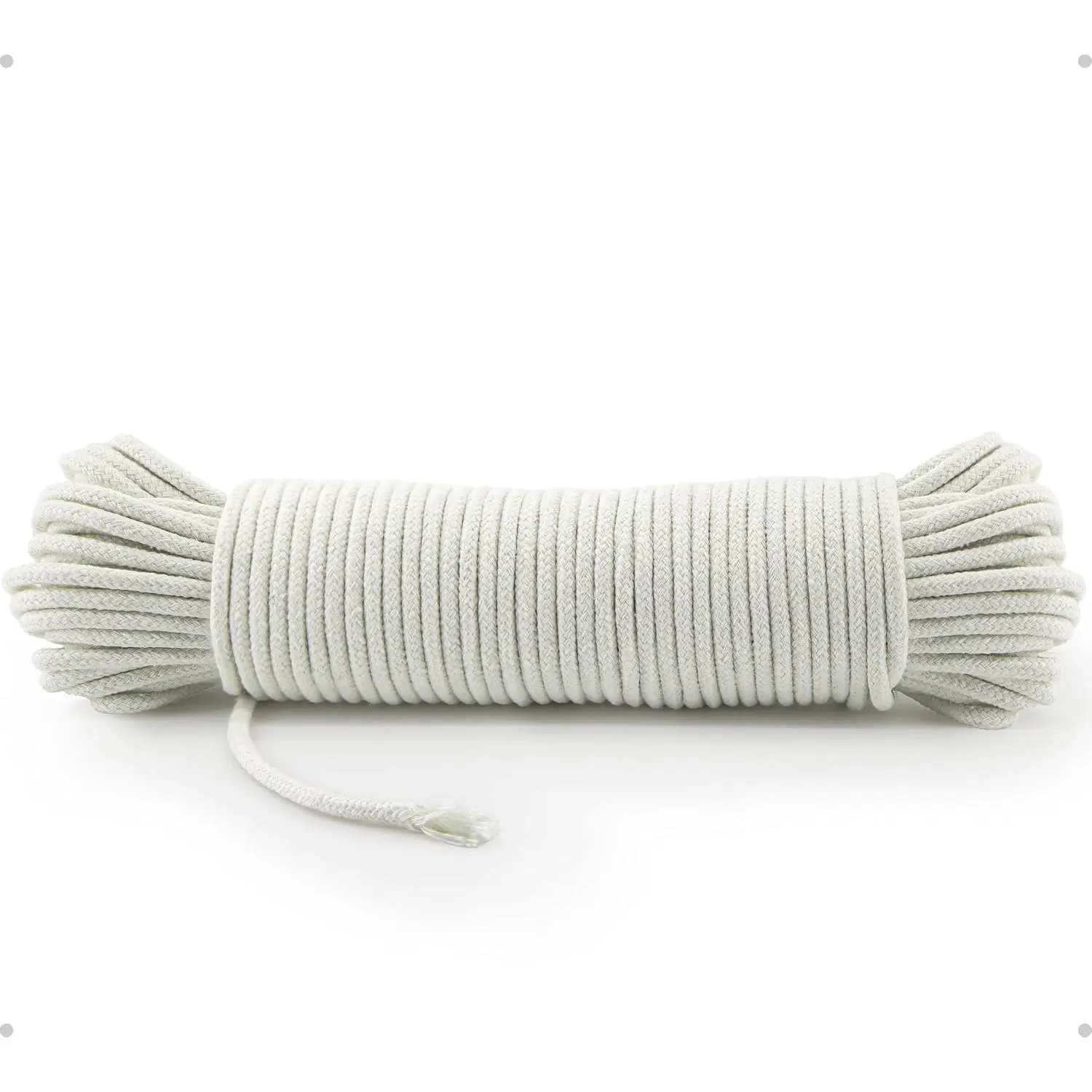 100ft 3/16" Clothesline White Braided Cotton Rope Strong for Crafts Laundry | Soft Cotton Cord with Synthetic Core for Clothes Line Outdoors Camping Macramé Gentle Grip Secure Knot Smooth Weave UV-safe