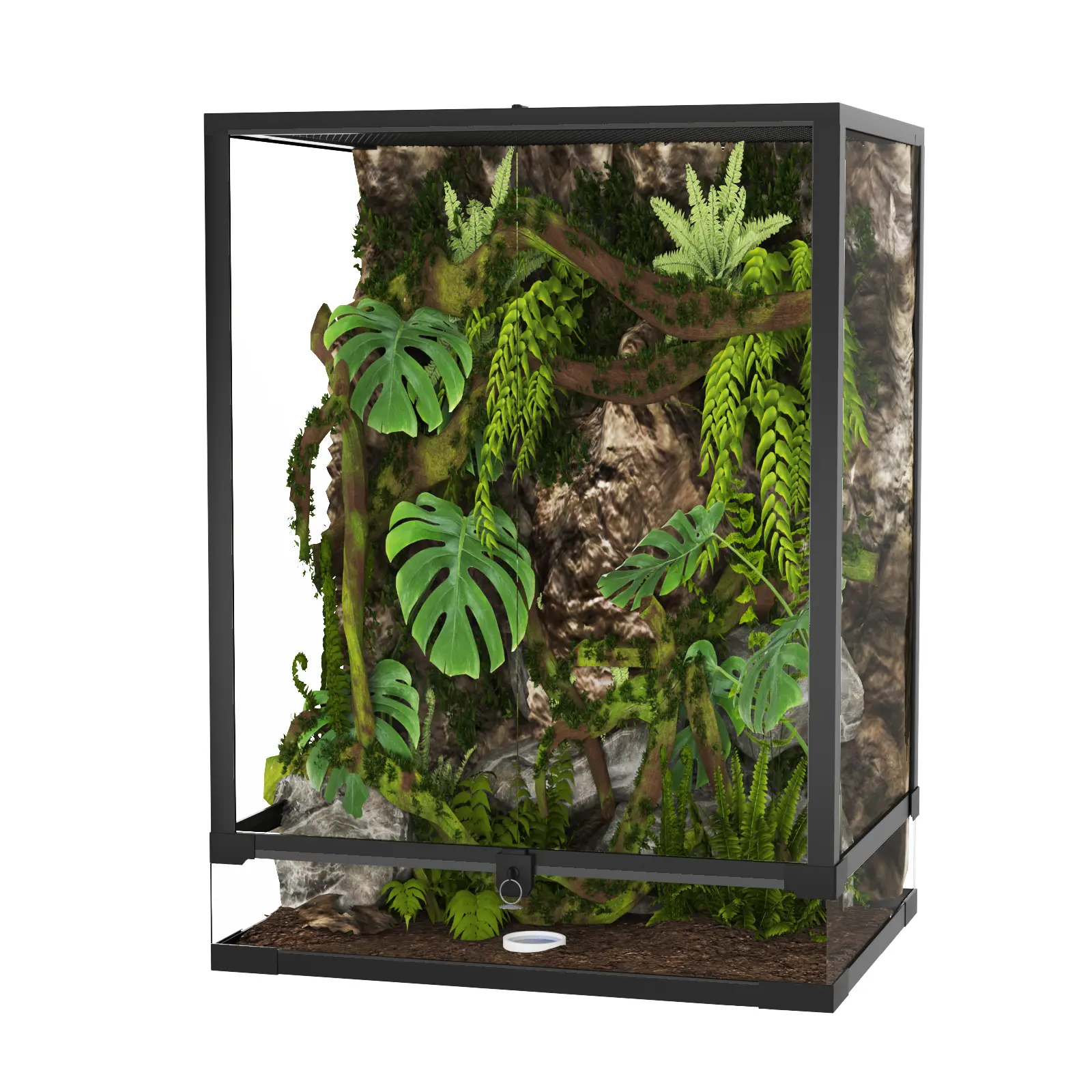 Tall Glass Reptile Terrarium Tank, Front Opening Double Hinge Doors - Screen Top Ventilation, Escape-Proof, Water-Tight Base Habitat Enclosure