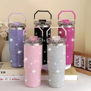 30oz 2-In-1 Lid Tumbler – Diamond Finish, Double Wall Vacuum Insulated Stainless Steel, Leakproof, Termos Caliente Y Frio, Termo De Agua, Coffee Mug, Water Bottle, Matcha, US Local Shipping