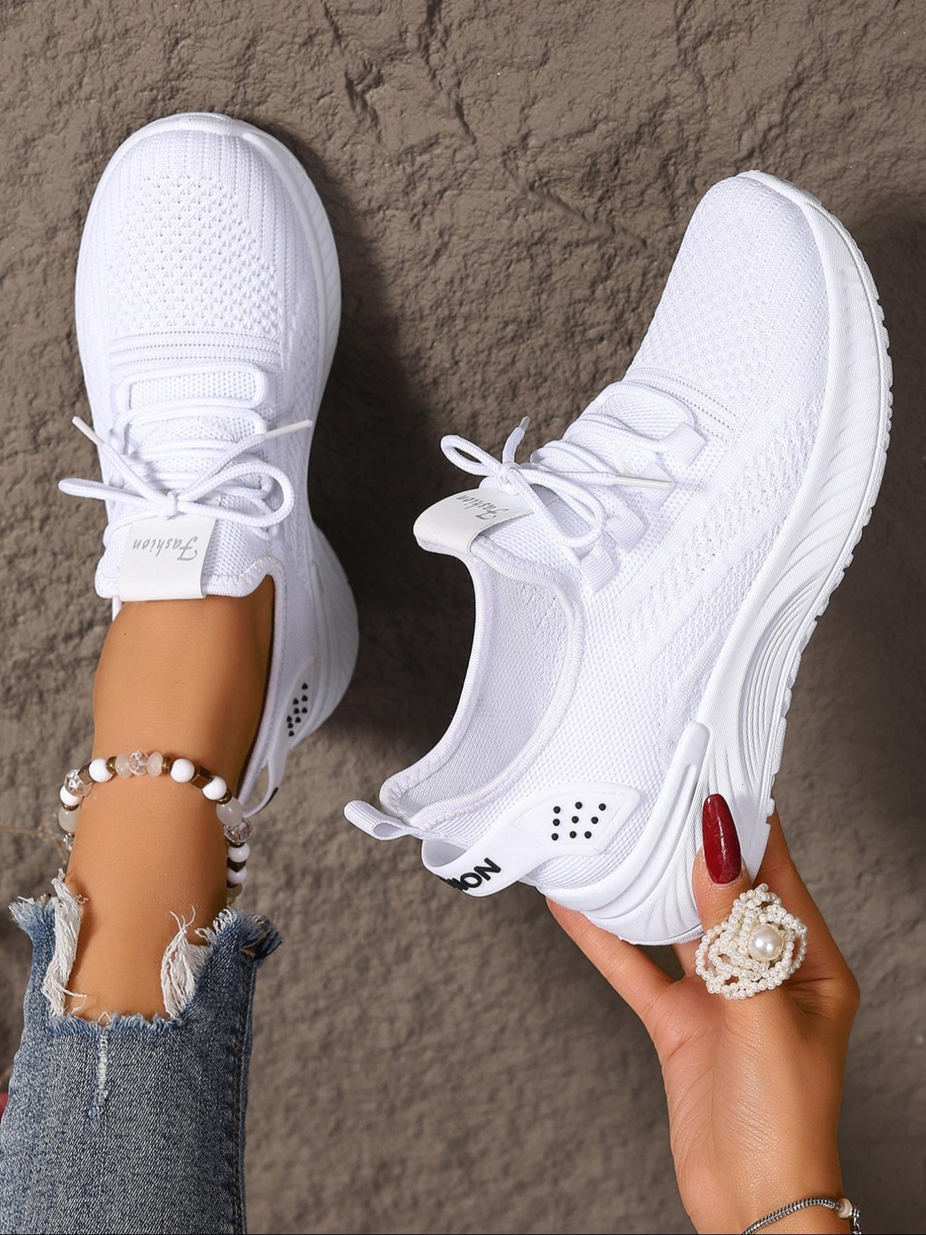 Women's Fashionable Mesh Breathable Lightweight Sneakers, Knitted Running Shoes, Casual Comfortable Sports Running Shoes, Female All-match Round Toe Shoes for Daily Wear