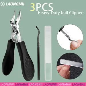 3pcs Stainless Steel Heavy-Duty Toe and Finger Nippers, Sharp Blade, Thick Nail Care Tool, Includes File, Ideal for Ingrown Nails, Foot Cleaning