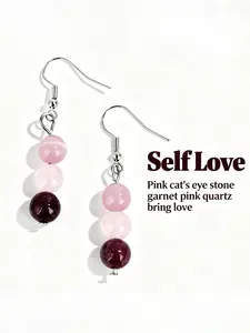 Love Magnet Statement Earrings - Genuine Red Garnet & Shimmering Cat's Eye Stones, Elegant Holiday Earrings for Women, Gemstone Earrings