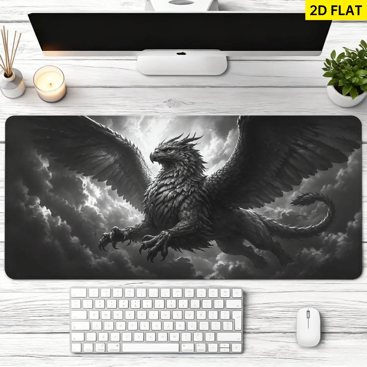 Extra Large mythic griffin in cloudy sky Mouse Pad, Non Slip Rubber Pad, Desktop Decoration Drotection Pad, Washable, Lock Edge Multi Size, Premium Multipurpose Mousepad For Office, Gaming Desk, Gift for Family and Friends