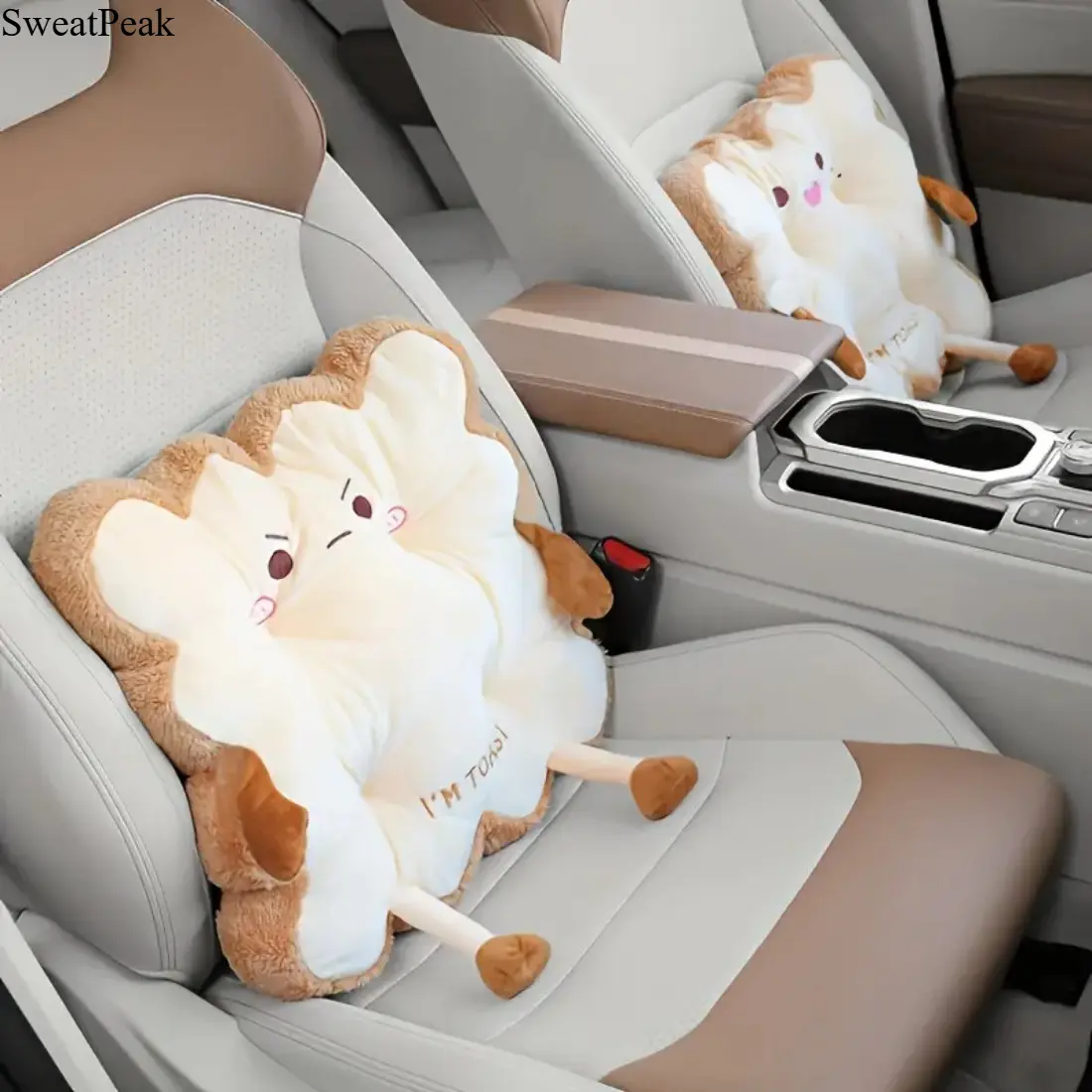 Cute Toast Shaped Car Seat Cushion, Soft Cartoon Seat Pad with Back Support, Washable Comfortable Driving Cushion for Cars, Anti Fatigue Car Interior Accessory for Daily Commute, Road Trips, Long Drives and Fun Vehicle Decoration