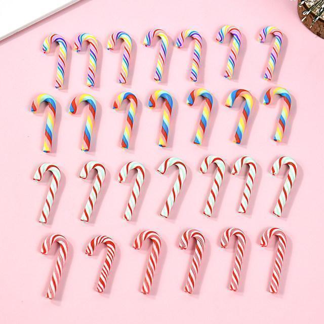 10/30/50Pcs Mini Candy Cane Christmas Decoration Red White Resin Candy DIY Crafts Xmas Pendant Navidad Home Decor 2025 New Year