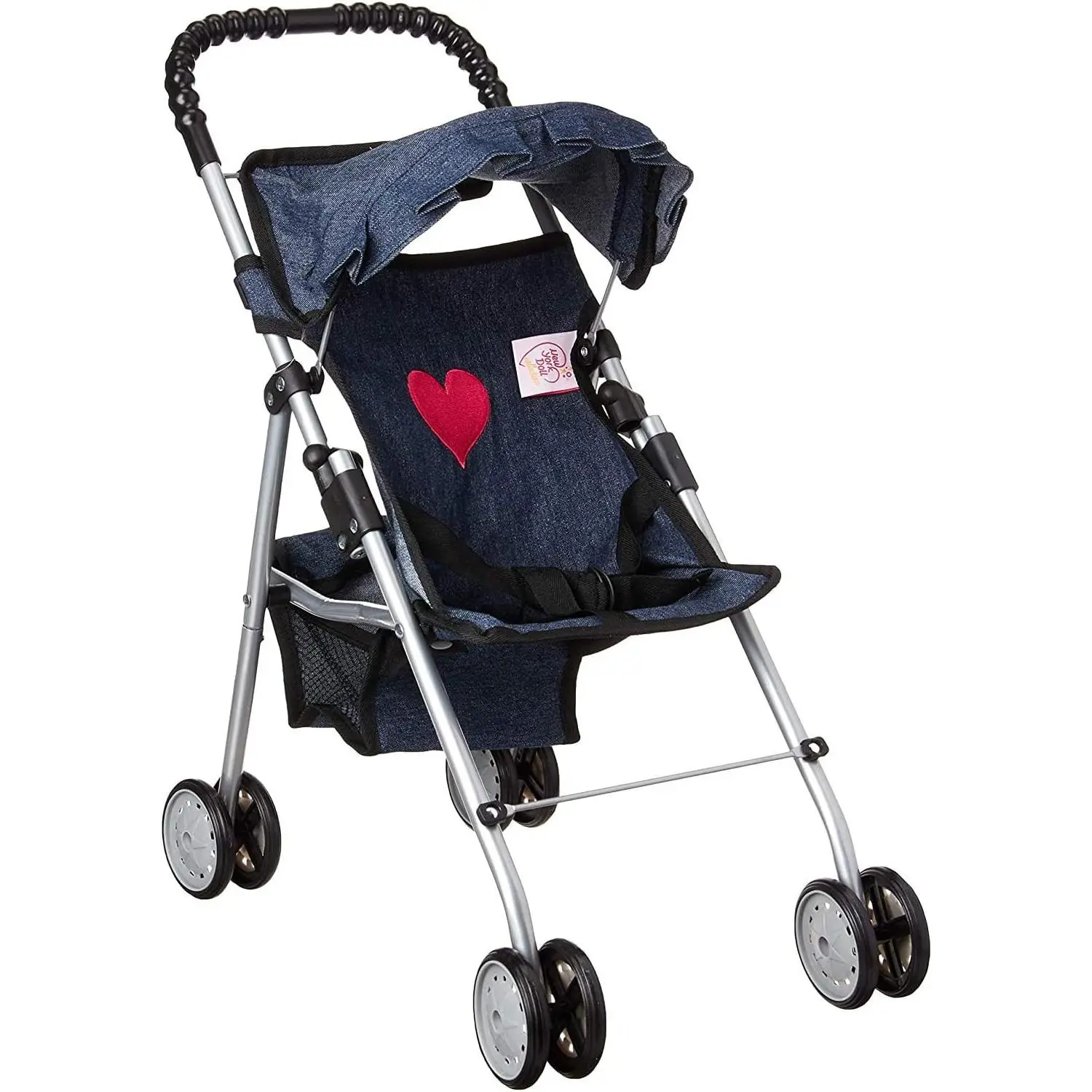 Compact Doll Theme Baby Doll Stroller, Denim Design for Toddler's First Playtime