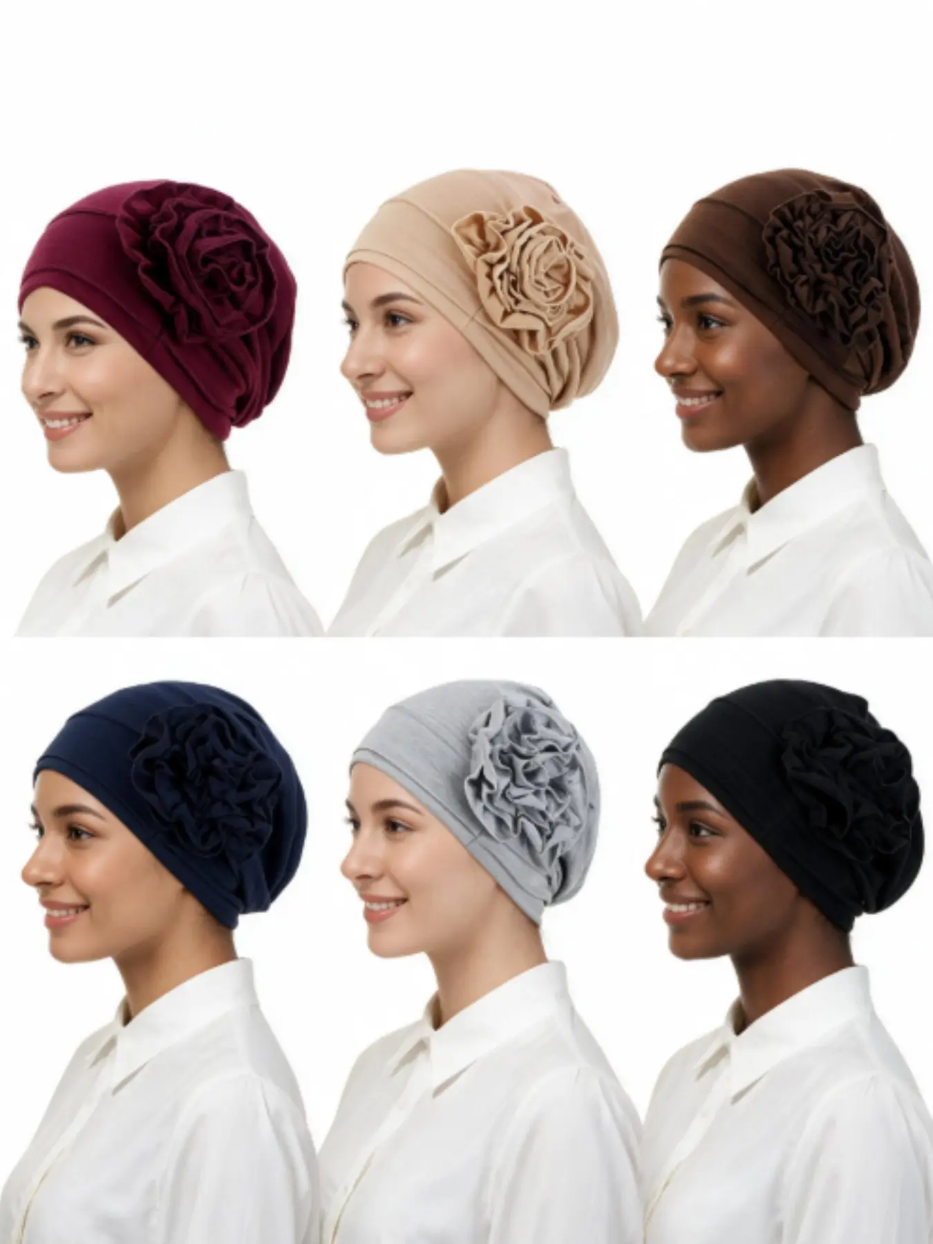 Muslim Women's Headscarf Hat, 6 Pcs Elastic Anti-Slip Hair Cover, High Stretch Slip-On Cap, Fashion Daily Wear Accessory