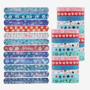 48 Pcs Cartoon Tropical Party Favors Slap Bracelets Rubber Wristbands Hawaiian Element Palm Leaves Hibiscus Flowers Pattern Silicone Exchanging Gifts Classroom Prizes Birthday Decorations