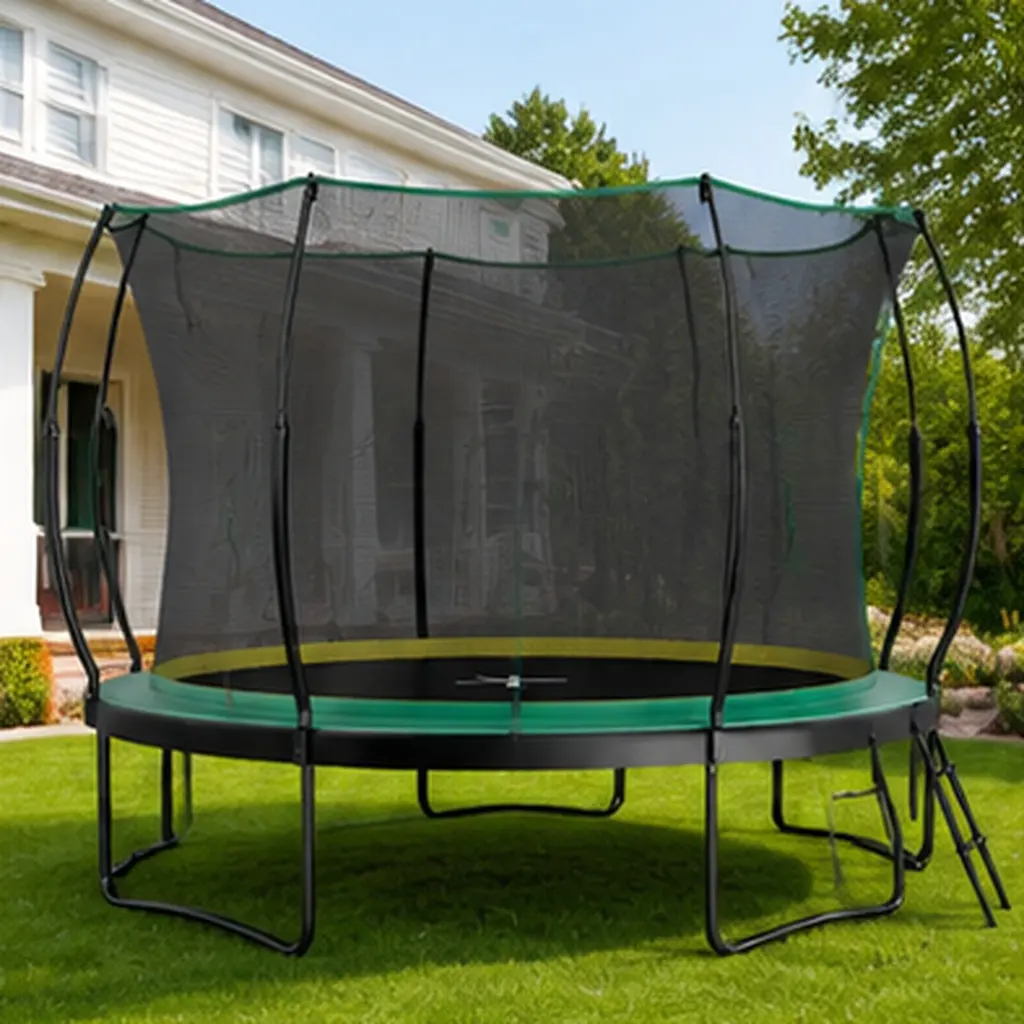 ARCH 10FT Springfree No Gap Trampoline for Kids Outdoor Play, Outdoor Kids Toys, Backyard Bungee Trampoline with Enclosure Safety Net, Galvanized Steel Frame, Black+Green Color Options