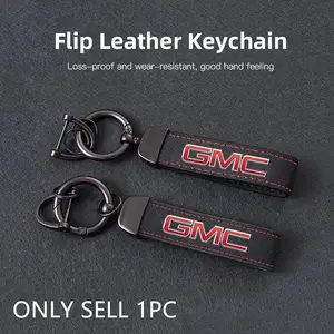 1Pcs Leather Keychain Car Keychain Hand-Woven Key Rope Key Ring Auto Emblem Accessories For GMC Terrain Sierra Canyon Yukon Acadia Savana Denali AT4 Granite