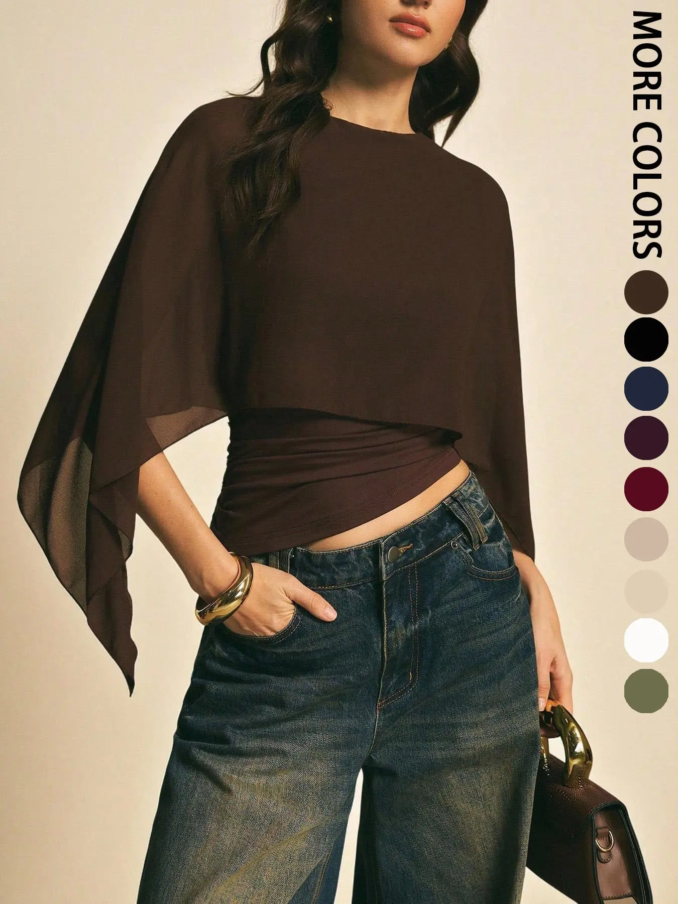 Elegant Asymmetrical Basic Blouse for Women, Round Neck, Batwing Sleeve Design, Perfect for Daily Wear & Casual, Stylish Ladies' Top