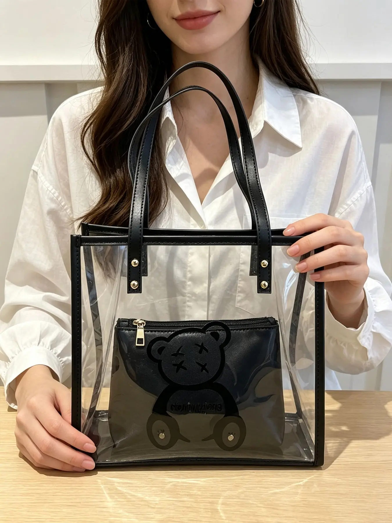 Trendy Print Jelly Parent-Child Bag, Transparent Waterproof Material, Large Capacity Shoulder Handbag for Daily Use, European and American Girls