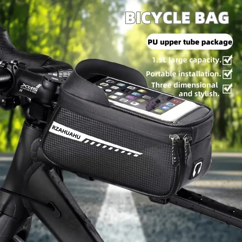Bicycle frame bag, top tube bag, handlebar bag, mountain bike and bicycle touchscreen phone bag, large-capacity cycling saddle bag