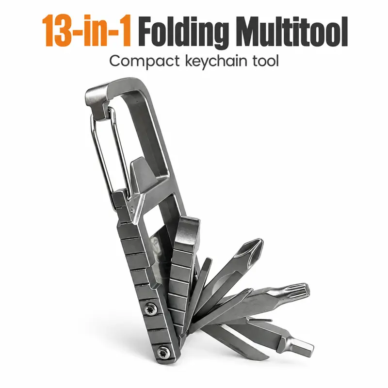 13-in-1 Multifunction Stainless Steel Folding Outdoor Tool Keychain with Corkscrew, Screwdriver, Wrench, Knife, 13-In-1 Tools