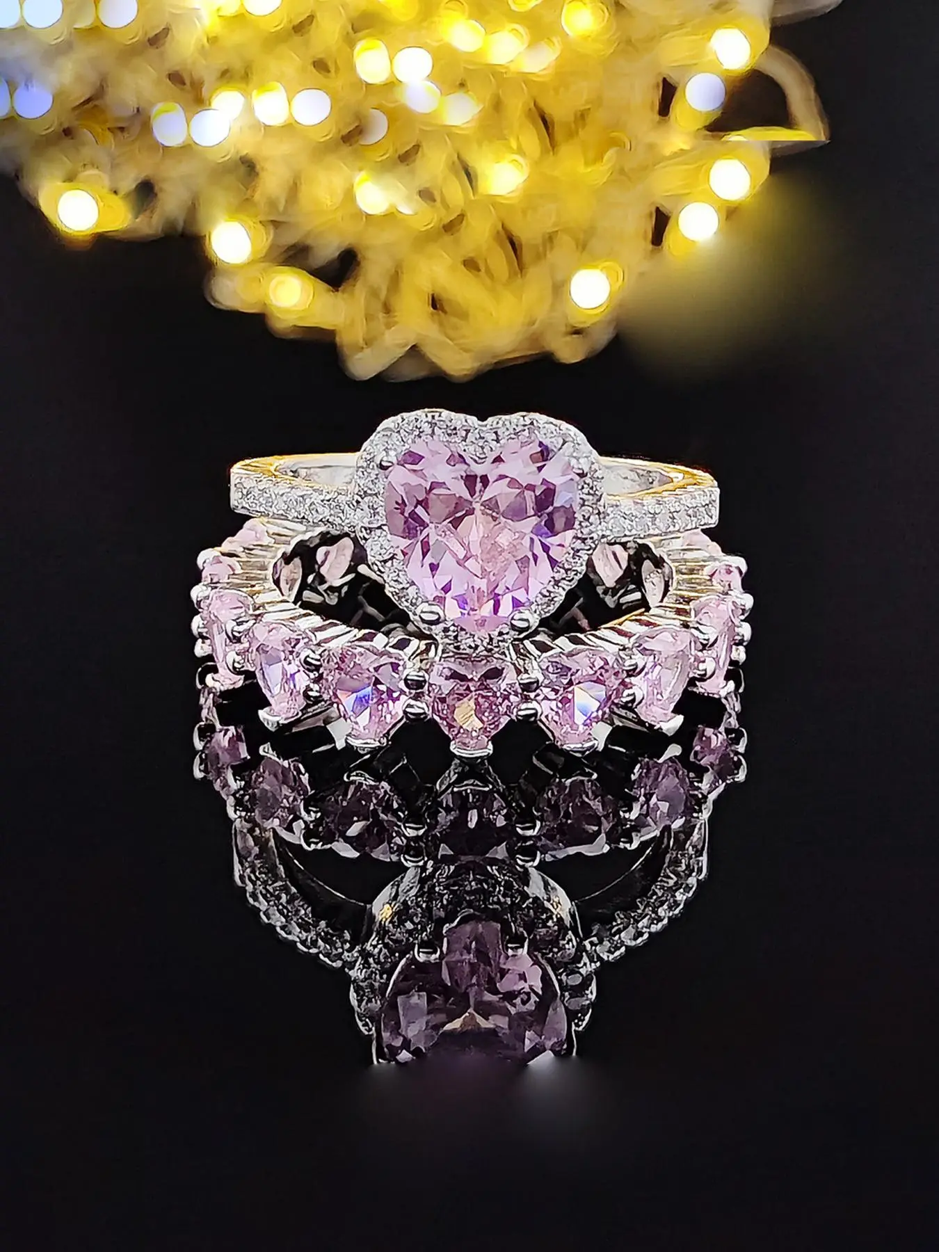 Proposal Women's Elegant Fashion Heart Design Rhinestone Decorated Heart Shaped Ring Gift for Girlfriend, Elegant Glittering Ring, Engagement Ring Set, Fashion Engagement Rings, Girl's Temperament All-match Artificial Gemstone Decor Accessory