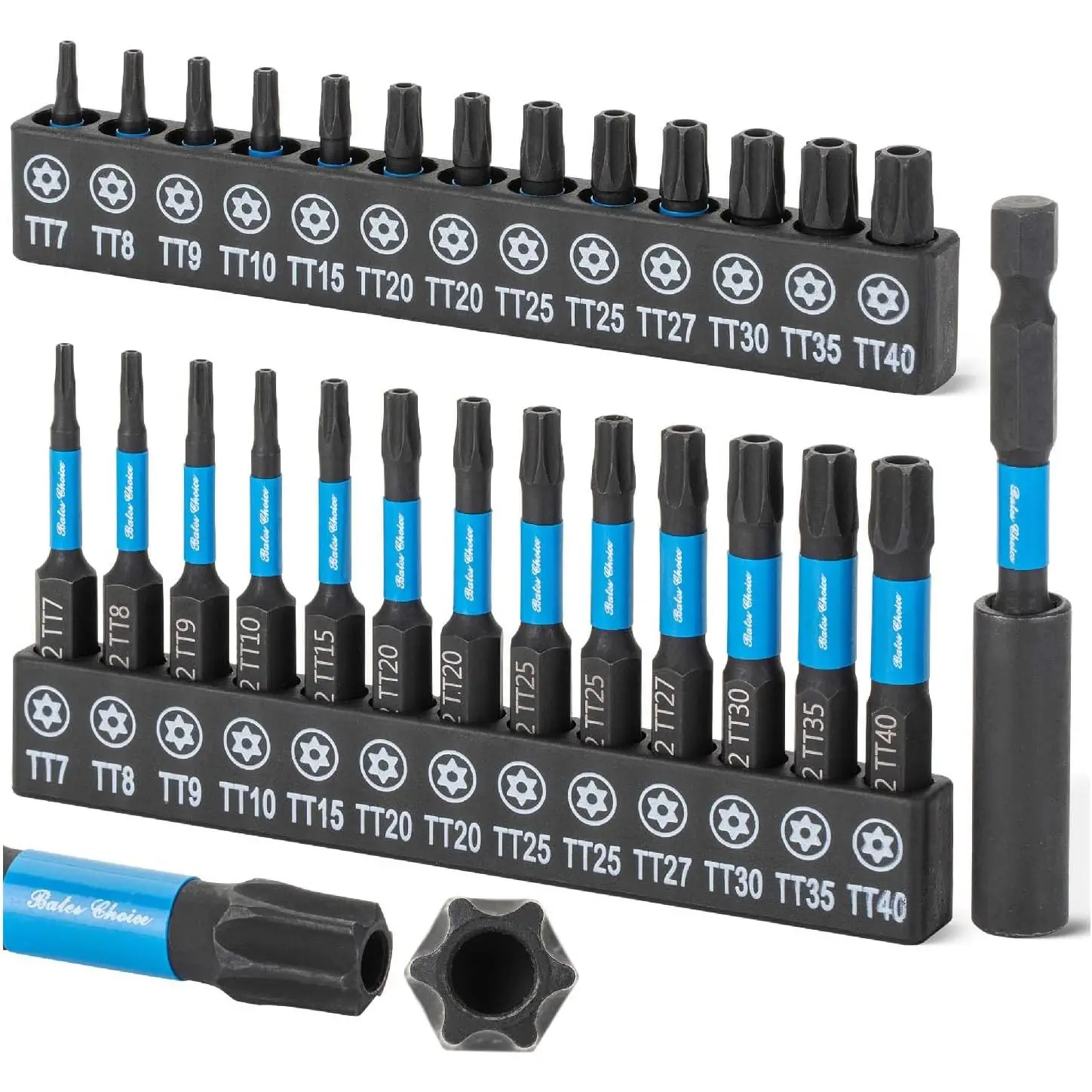 Tamper Proof Torx Bit Set, 27-Count, 1" & 2" Long, 1/4" Hex Shank (TT7-TT40), with Holder & Storage Case, for Torx Fasteners