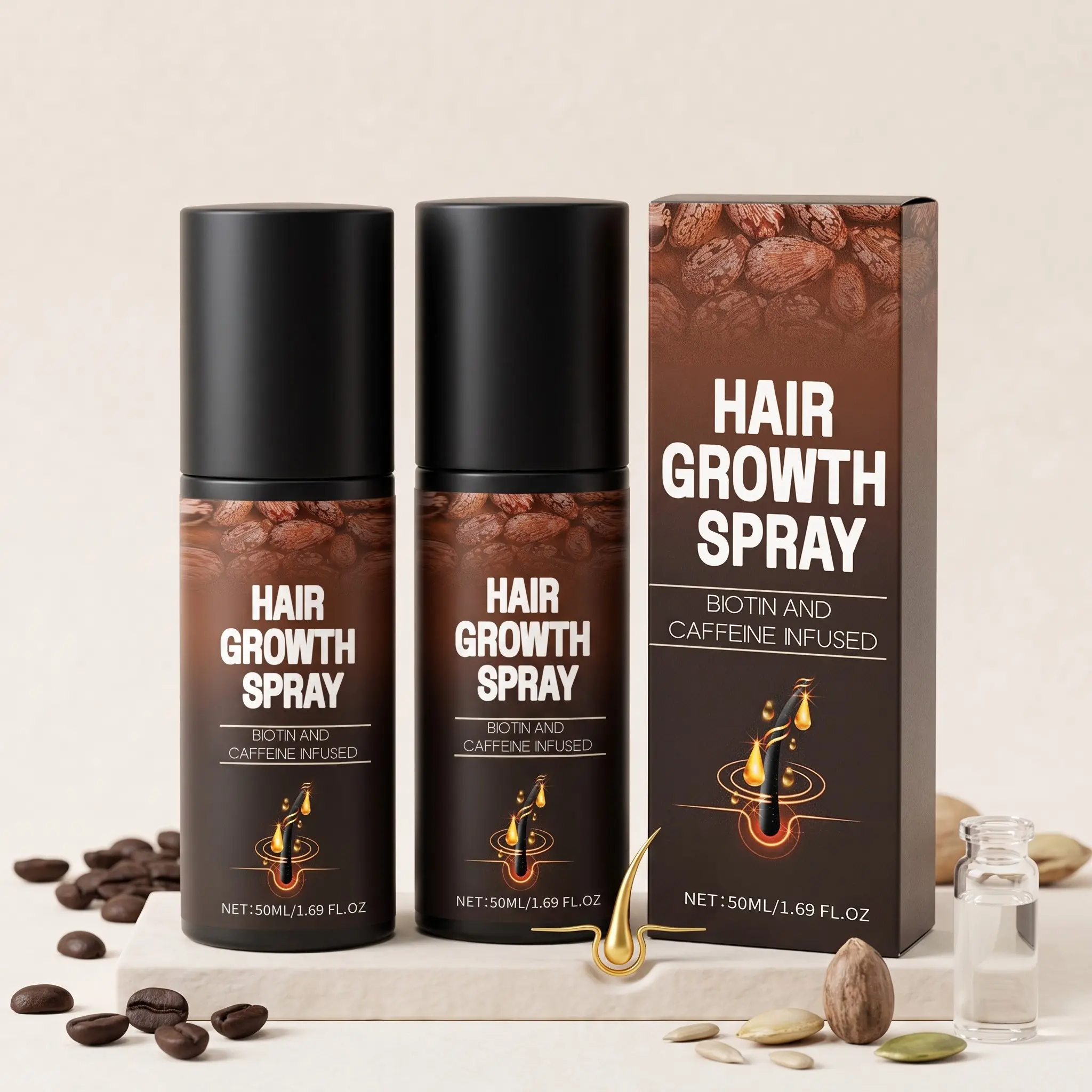 Caffeine Hair Thickening Spray Set (50ML*2), Gentle Nourishment, Strengthen Hair Fibers, Voluminous and Natural Texture, Portable Hydrating Spray