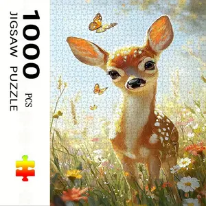 1000 Piece Deer and Butterfly Puzzle, Large Adult Family Interactive Toy, DIY Home Decor, Holiday Theme, Durable, Perfect Gift