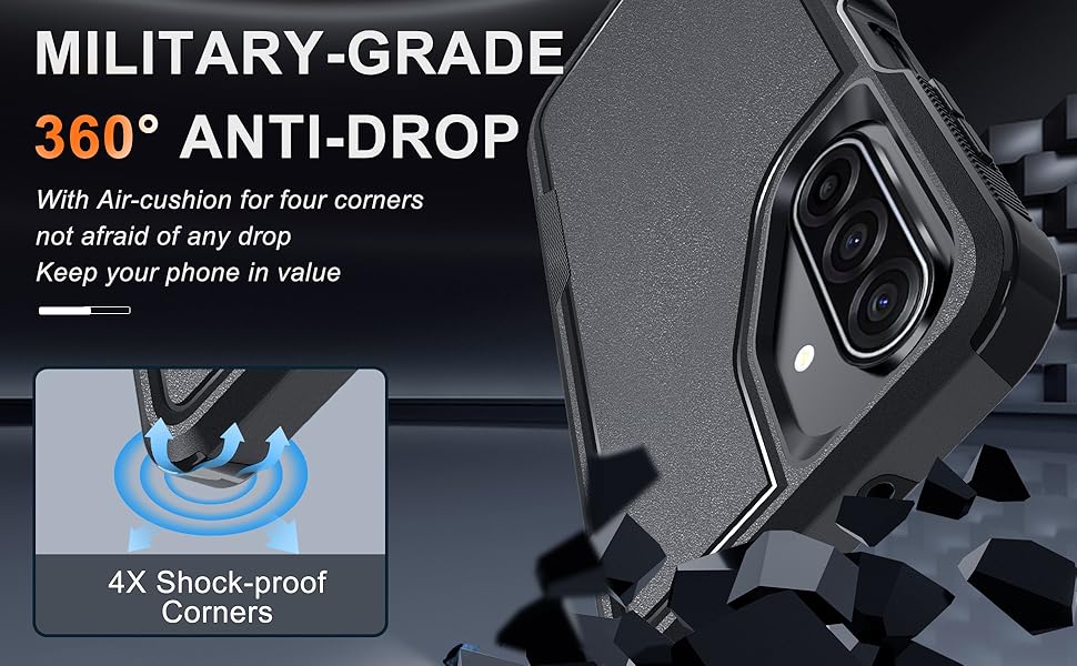 RMOCR Case for Samsung Galaxy A17 5G Phone Cover with Screen Protector+Camera Lens Cover,Military Grade Heavy Duty Shockproof PhoneCase with Wrist Lanyard Strap for Sam A17,Black Matte