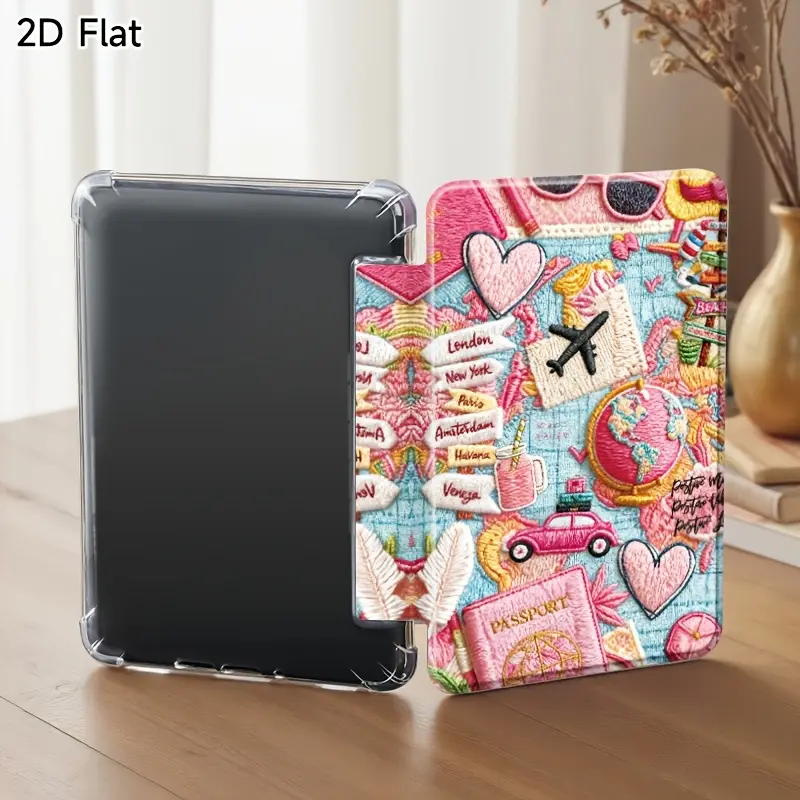 2D pattern Kindle case, hand strap, automatic wake/sleep function, for Kindle Basic 11th Gen 2024, Paperwhite 11th/12th Gen & Colorsoft 1st Gen, Cute Coquette Pastel Book Shelf Aesthetic E-Reader Shell, Shockproof Slim Folio Tablet Protective