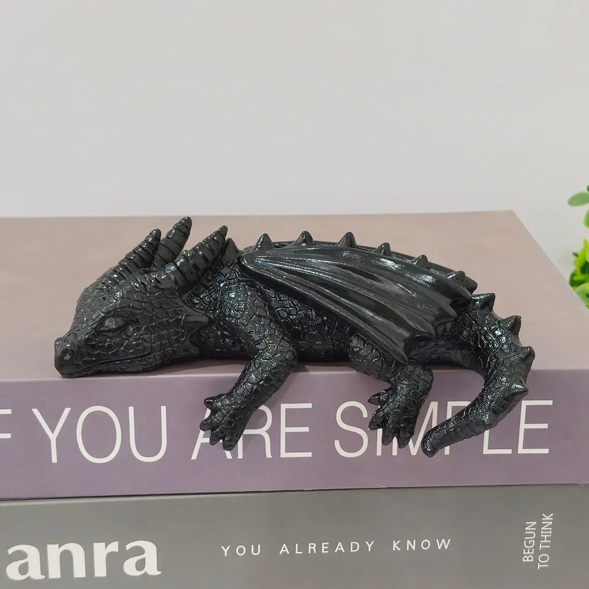Sleeping Dragon Resin Desktop Ornament, Gothic Style Bookshelf Edge Decoration, Unique Home Weird Decor, 1 Count